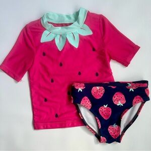 Carter’s Toddler Girl Strawberry 2PC Rash Guard Swimsuit Pink/Navy Size 3T